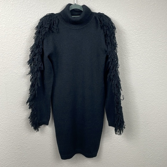 NWT Milly Rowe Fringe Sleeve Sweater Dress Mini Bodycon Turtleneck Sz P - Picture 4 of 14